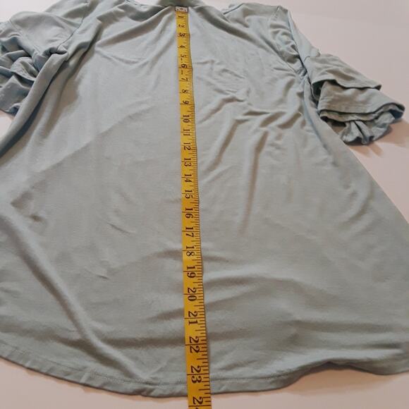 Womens Sz S Green Fairy Keyhole Neckline Ruffle Sleeve Emerald Top - Picture 7 of 8